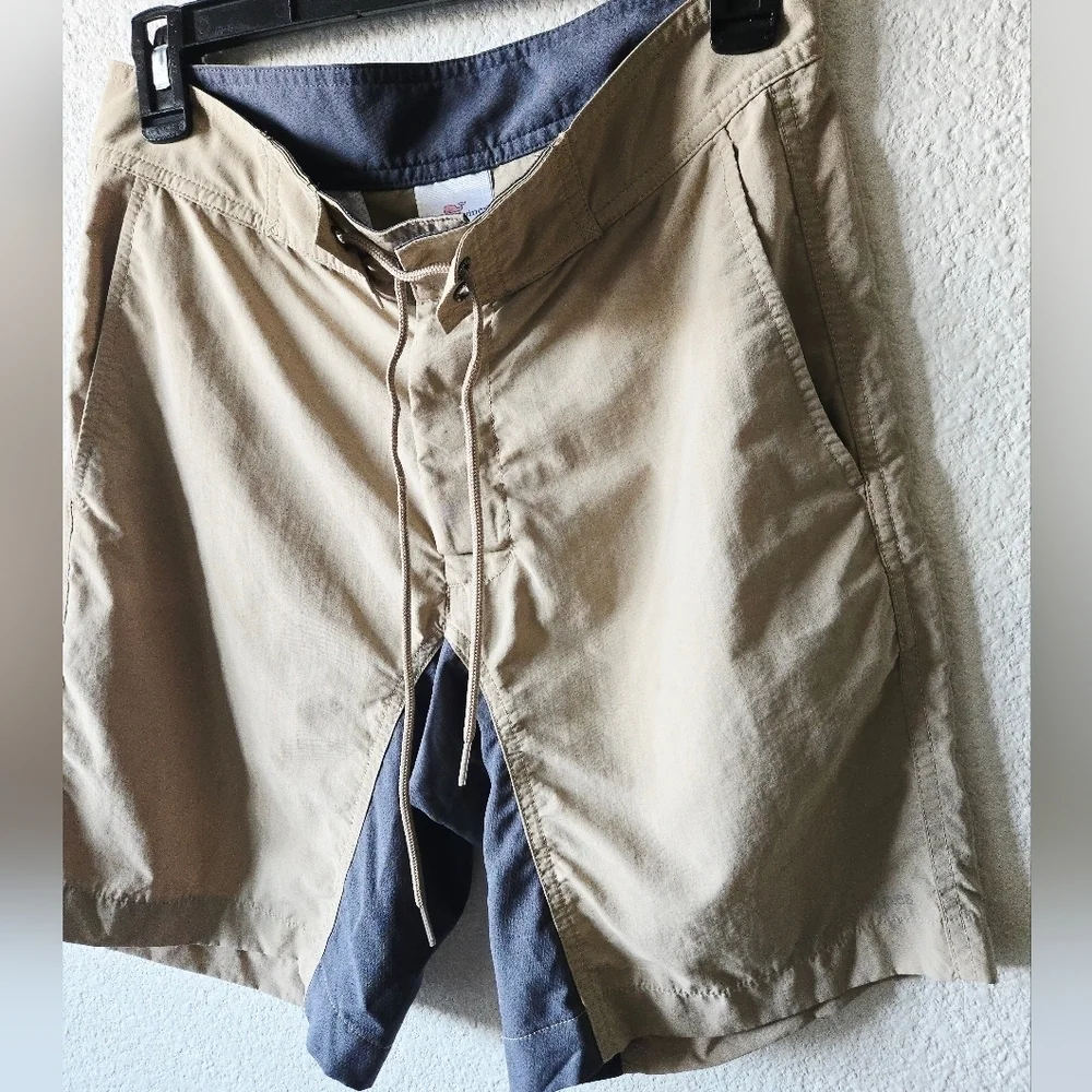 Vineyard Vines Men's Tan and Gray Swim Shorts